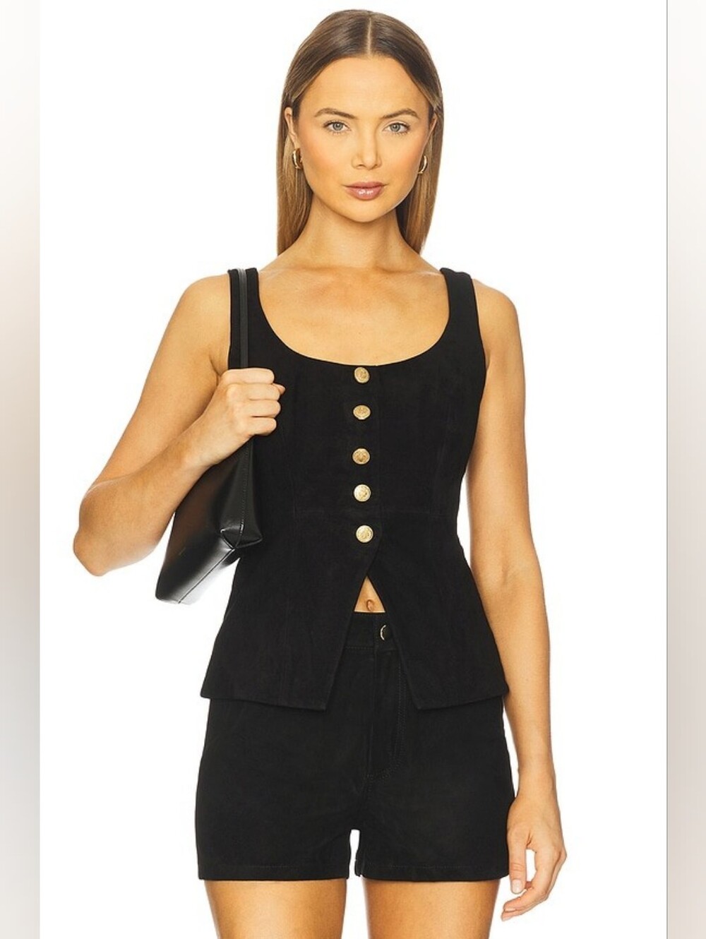 NWT $375 CAMI NYC Nolan Suede Corset Top in Black Size 4